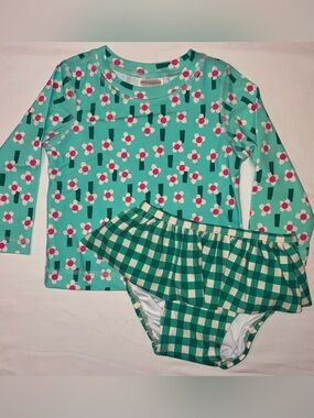 Hanna Andersson green print Rashguard Top and skirted bottom sz 18-24 NWOT